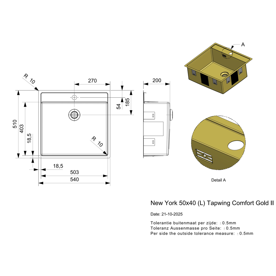Sudoper Reginox New York 50X40 (L) TW gold