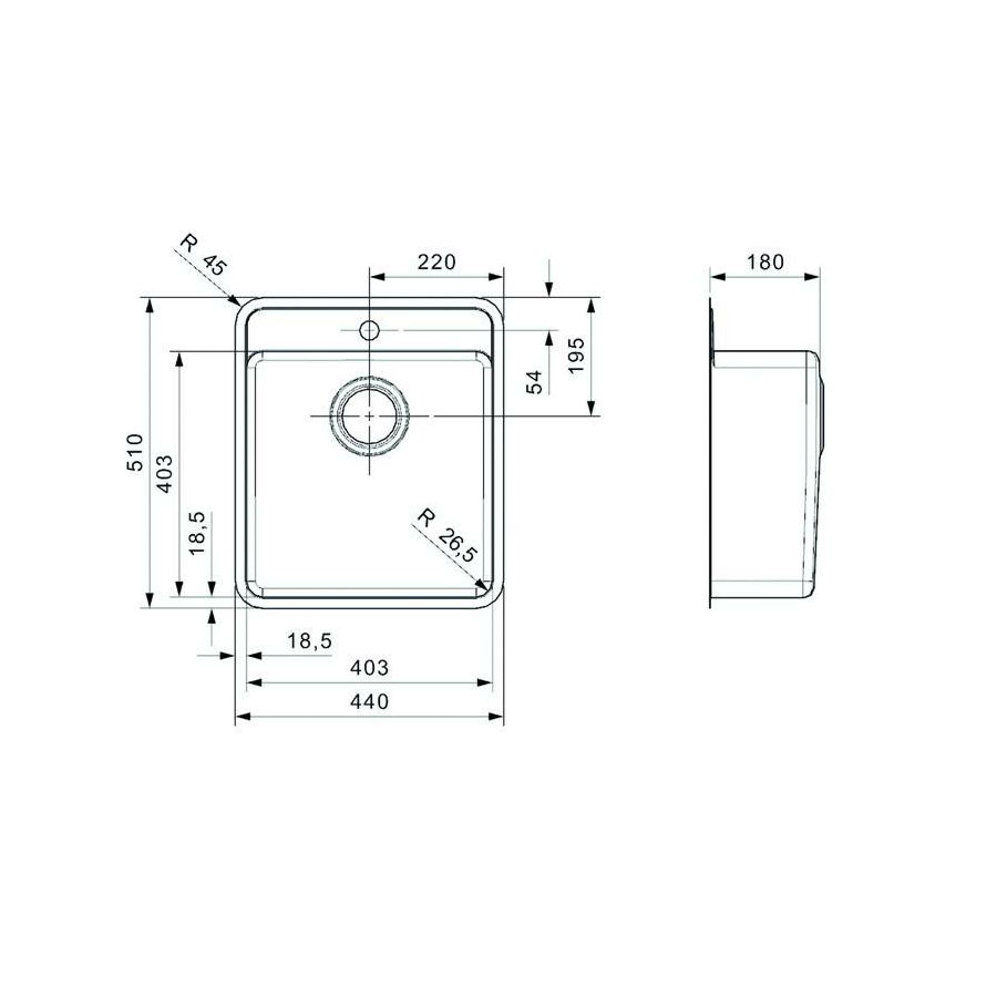 Sudoper Reginox Ohio L40x40TW