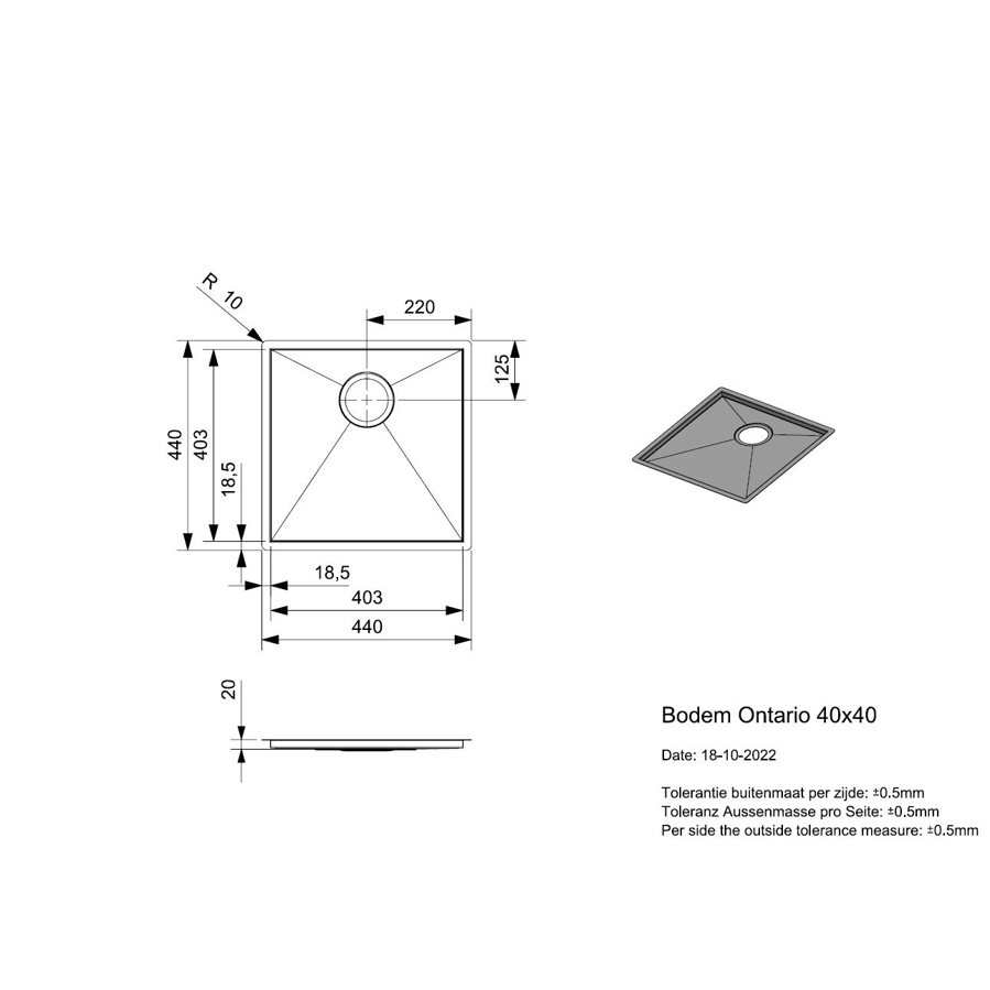 Sudoper Reginox Ontario 40x40 bottom