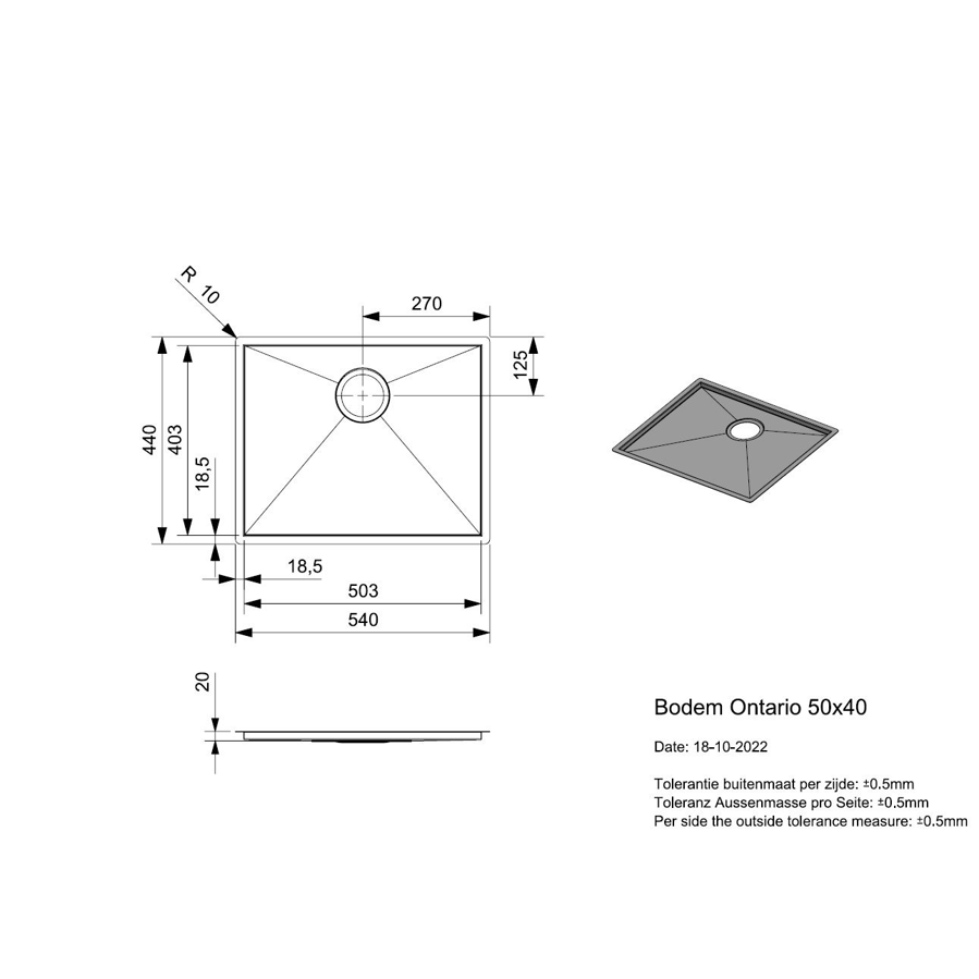 Sudoper Reginox Ontario 50x40 bottom