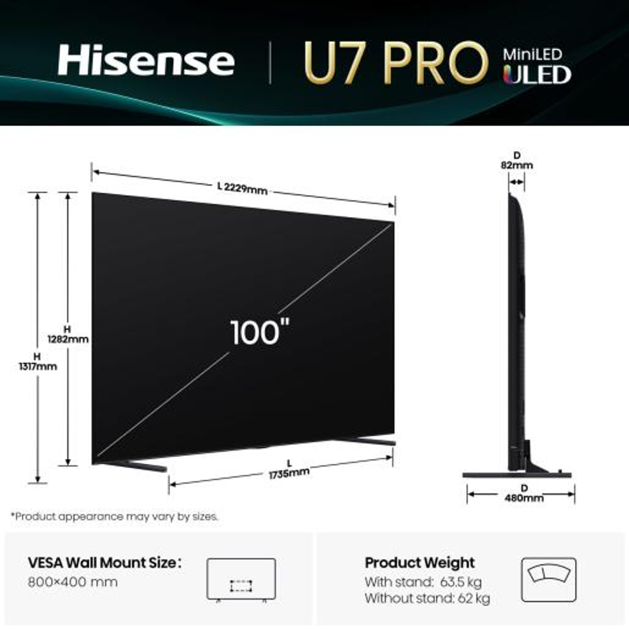 Televizor Hisense 100U7Q PRO ULED MiniLED 4K VidaaU9