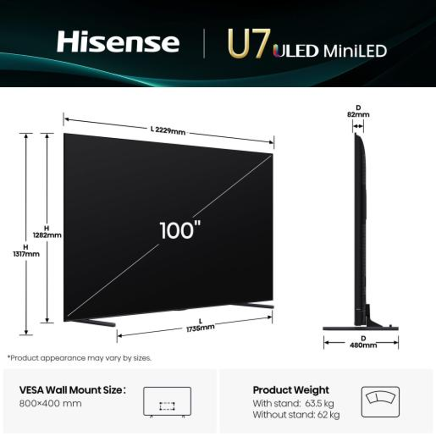 Televizor Hisense 100U7Q ULED MiniLED 4K VidaaU9