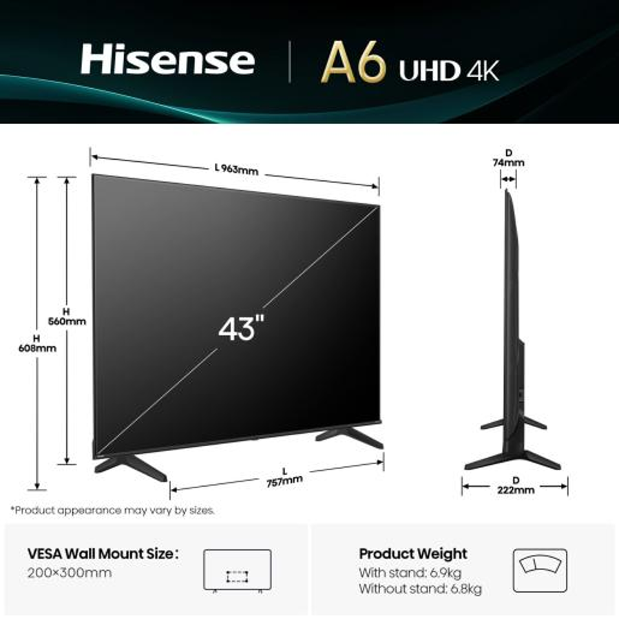 Televizor Hisense 43A6Q UHD 4K VidaaU8.5