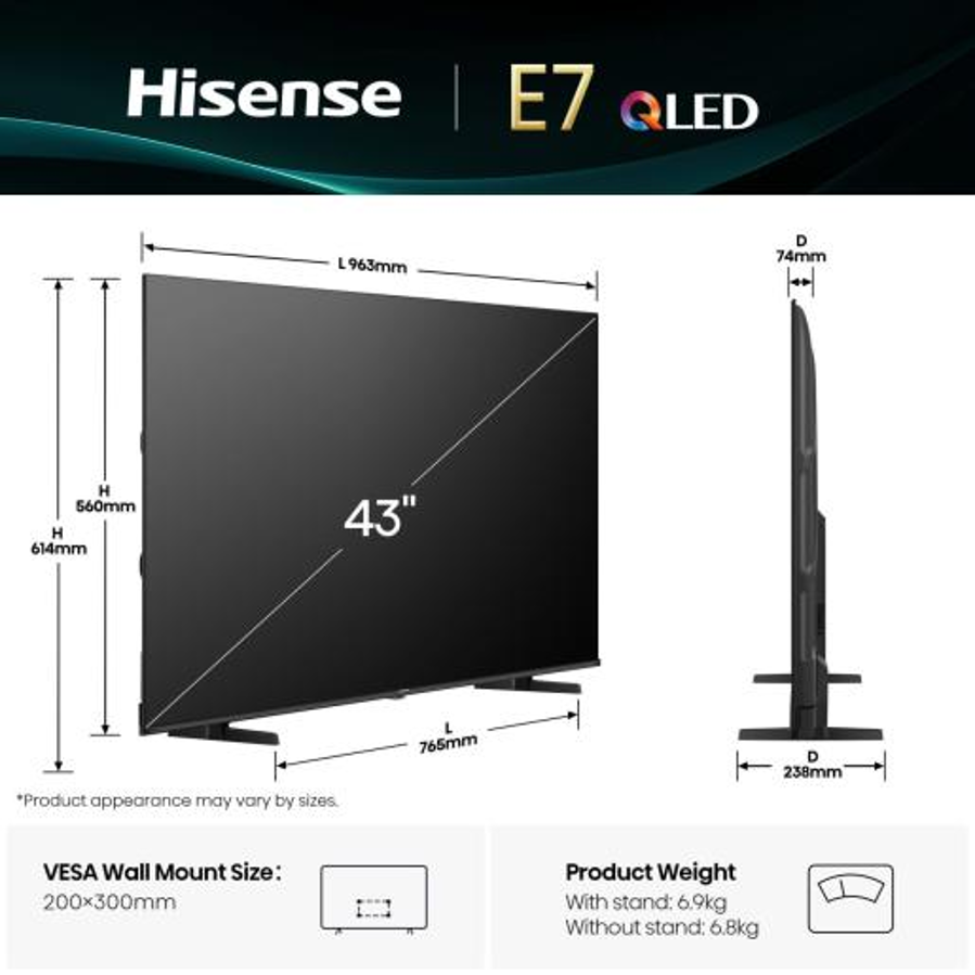 Televizor Hisense 43E7Q UHD QuantumDot 4K VidaaU9