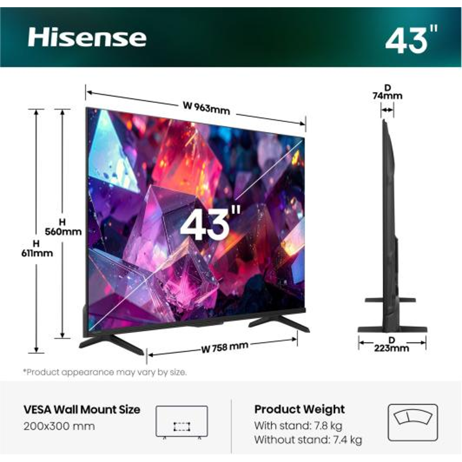 Televizor Hisense 43E7S PRO UHD QuantumDot 4K VidaaOS