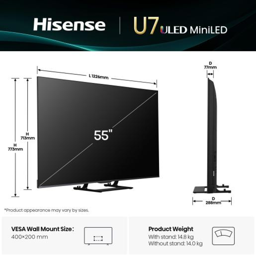 Televizor Hisense 55U7Q ULED MiniLED 4K VidaaU8.5