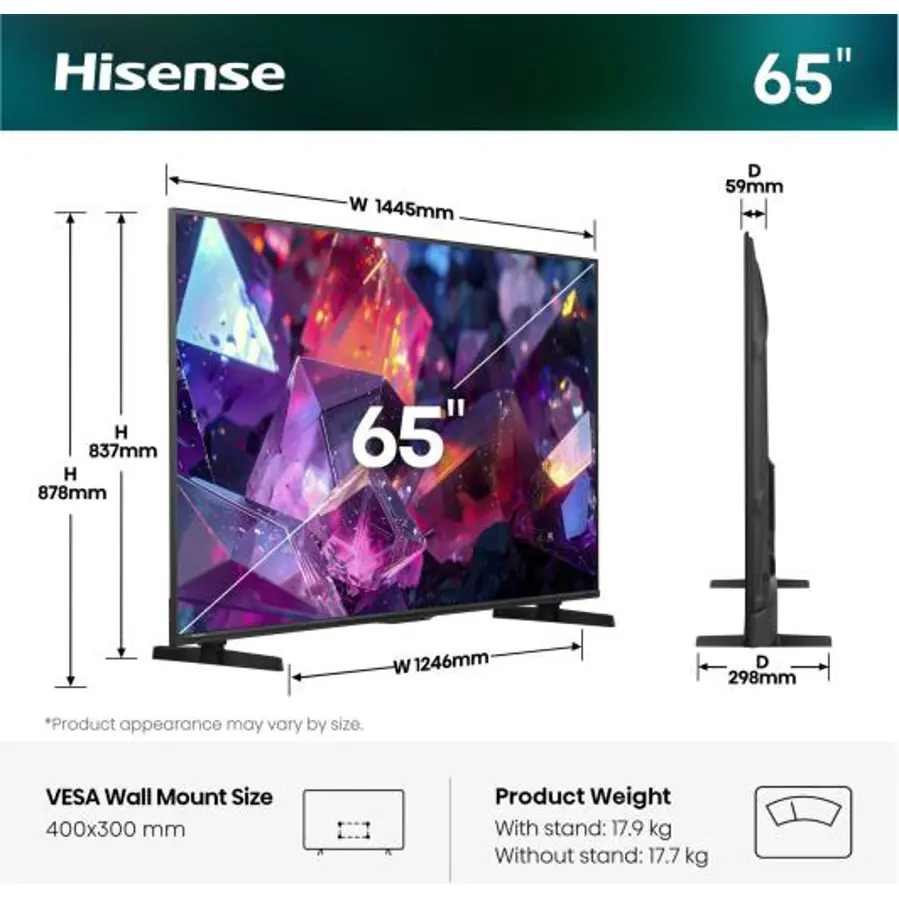 Televizor Hisense 65E7S PRO UHD QuantumDot 4K VidaaOS