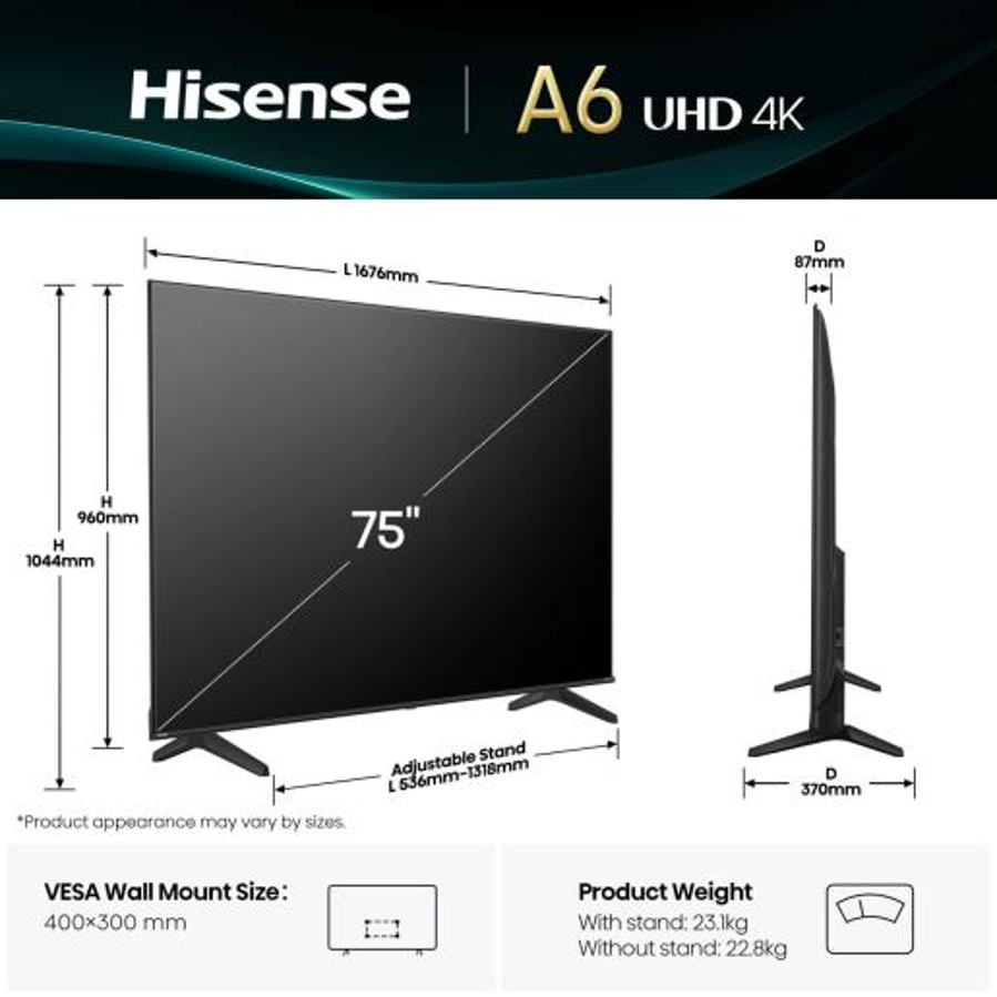 Televizor Hisense 75A6Q UHD 4K VidaaU8.5