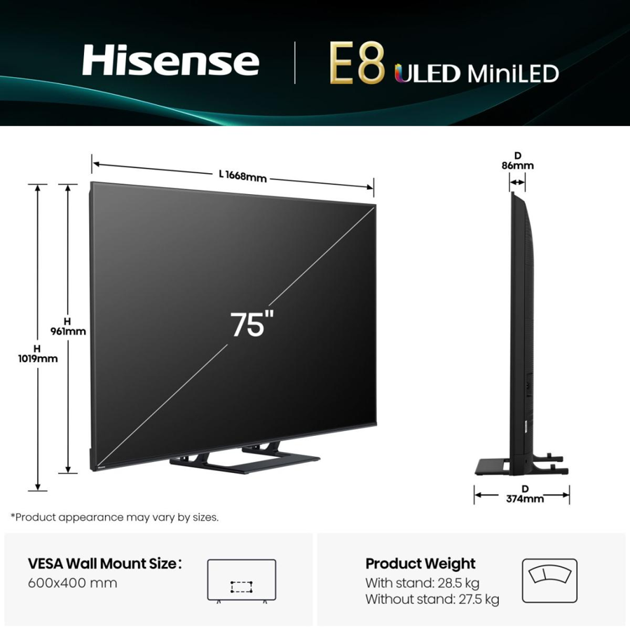 Televizor Hisense 75E8Q ULED MiniLED 4K VidaaU8.5