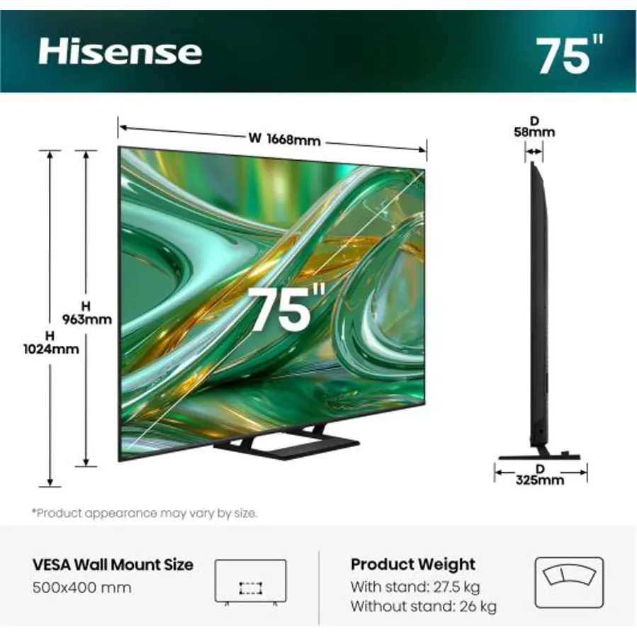 Televizor Hisense 75E8S ULED MiniLED 4K VidaaOS