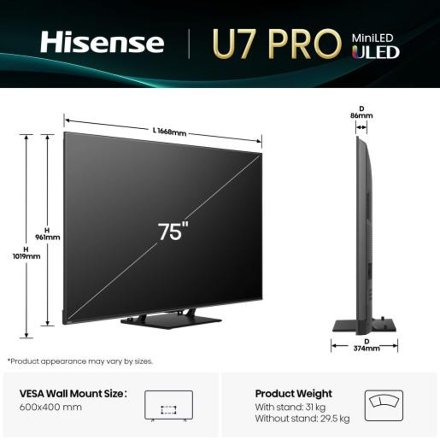 Televizor Hisense 75U7Q PRO ULED MiniLED 4K VidaaU9
