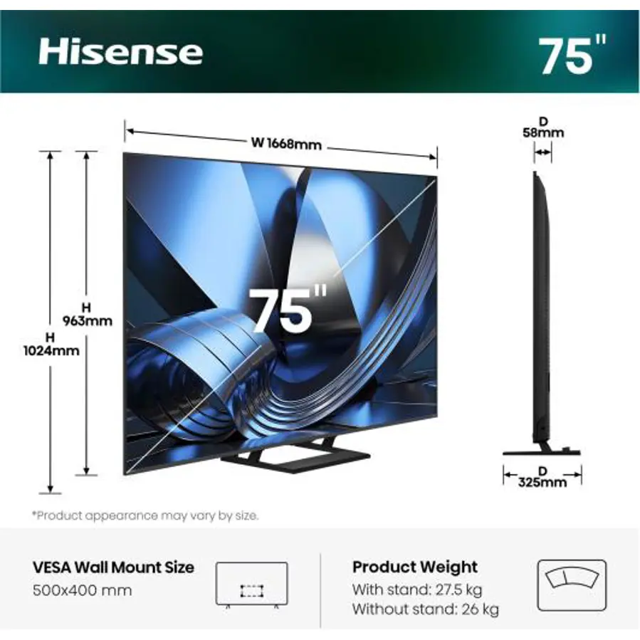 Televizor Hisense 75U7SE ULED MiniLED 4K VidaaOS