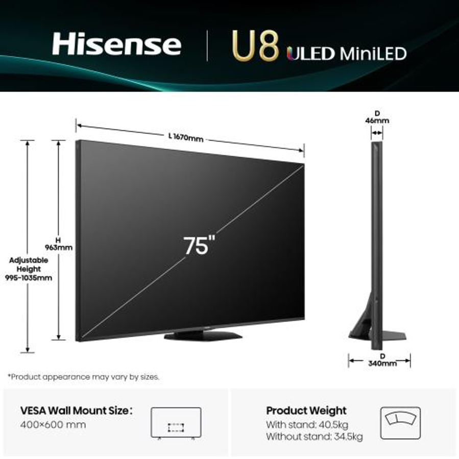 Televizor Hisense 75U8Q ULED MiniLED 4K VidaaU9