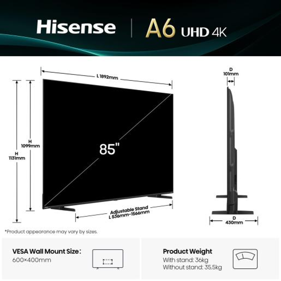 Televizor Hisense 85A6Q UHD 4K VidaaU8.5