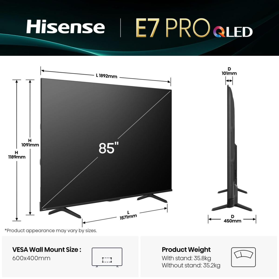 Televizor Hisense 85E7Q PRO UHD QuantumDot 4K VidaaU8.5