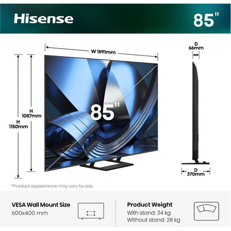 Televizor Hisense 85U7SE ULED MiniLED 4K VidaaOS