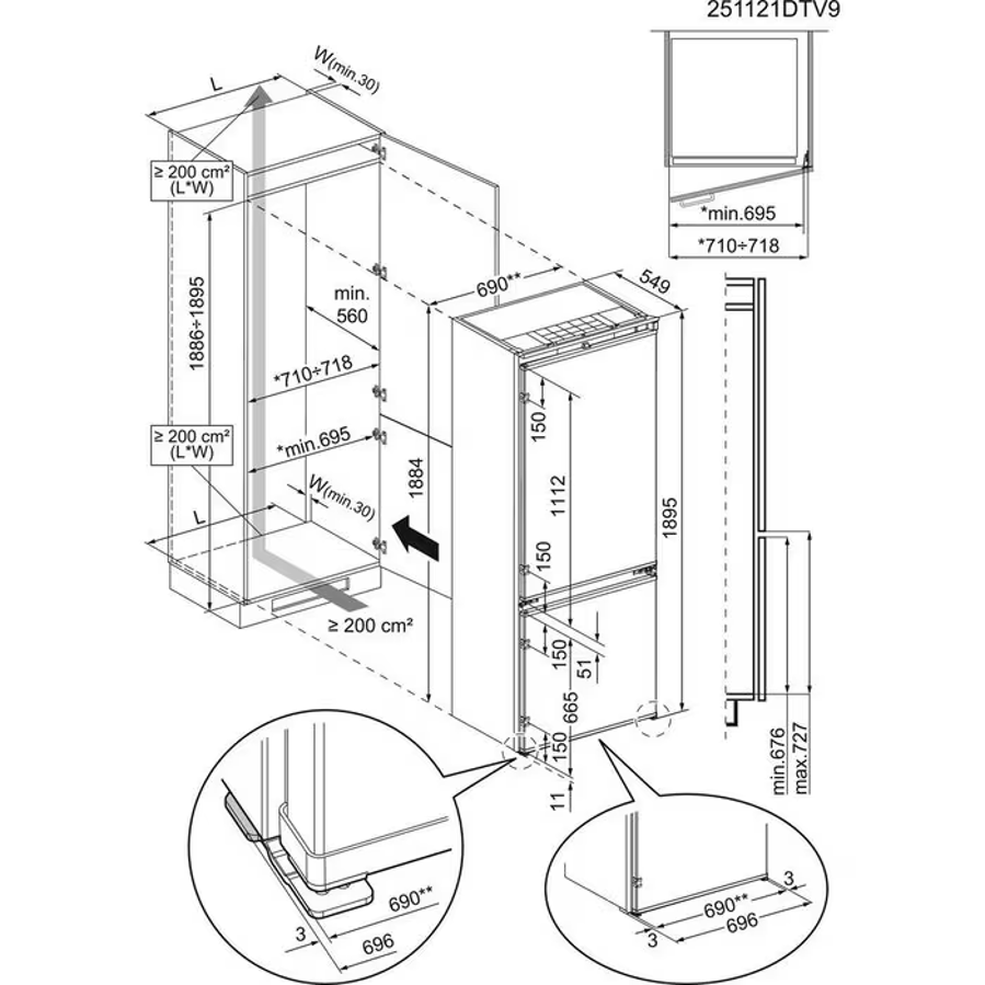 Ugradbeni hladnjak AEG NSC8T751DS 70x188cm AI CoolAssist