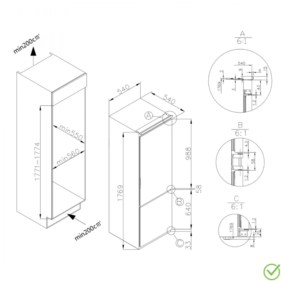 Ugradbeni hladnjak Amica BK3165.8Ki(E)