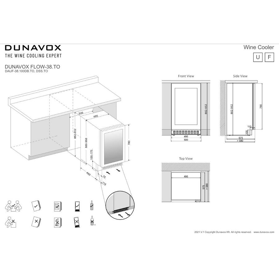 Podpultni hladnjak za vino Dunavox DAUF-38.100DB.TO