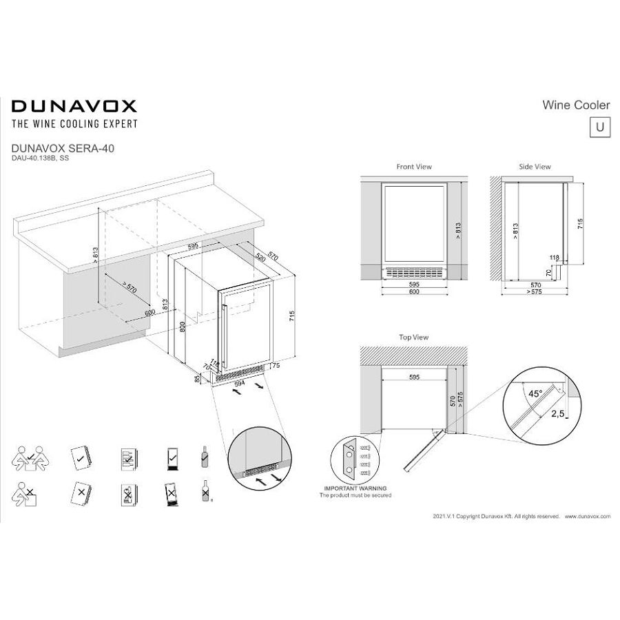 Podpultni hladnjak za vino Dunavox DAUF-40.138B