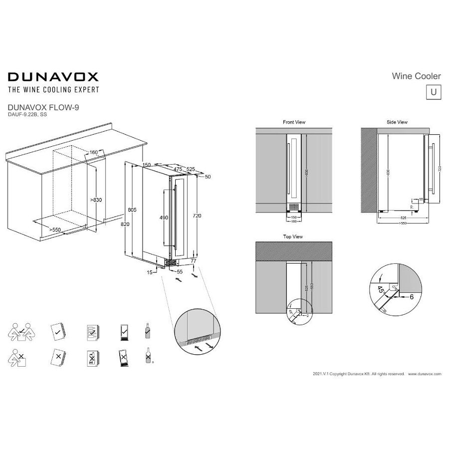 Podpultni hladnjak za vino Dunavox DAUF-9.22SS