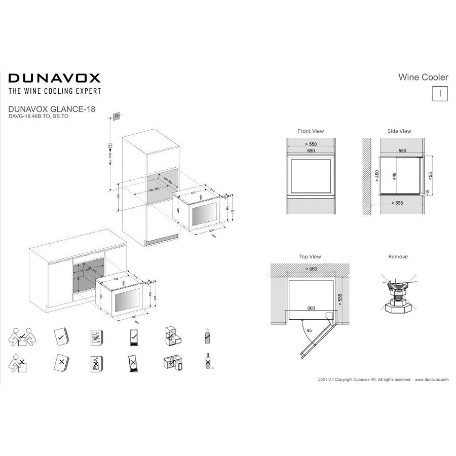 Ugradbeni hladnjak za vino Dunavox DAVG-18.46B.TO