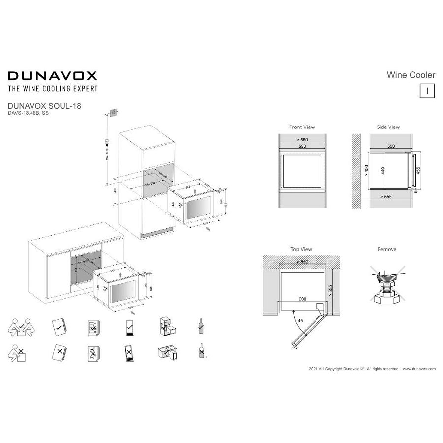 Ugradbeni hladnjak za vino Dunavox DAVS-18.46SS