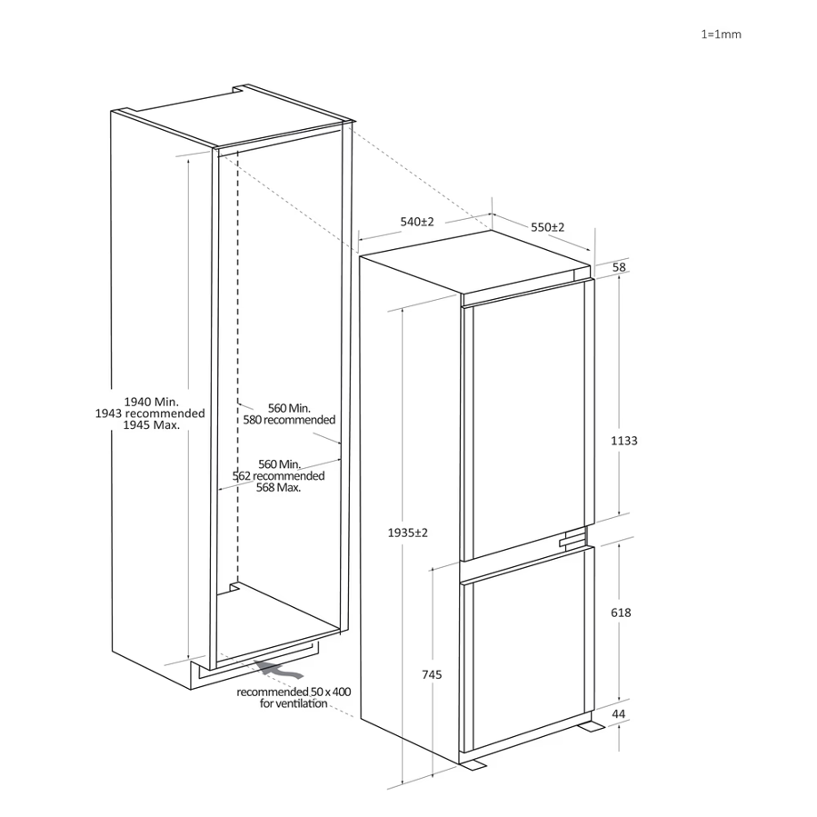 Ugradbeni hladnjak Haier HBW7519CWiFi 194cm