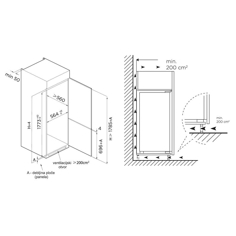Ugradbeni hladnjak Končar UHC54248SBM