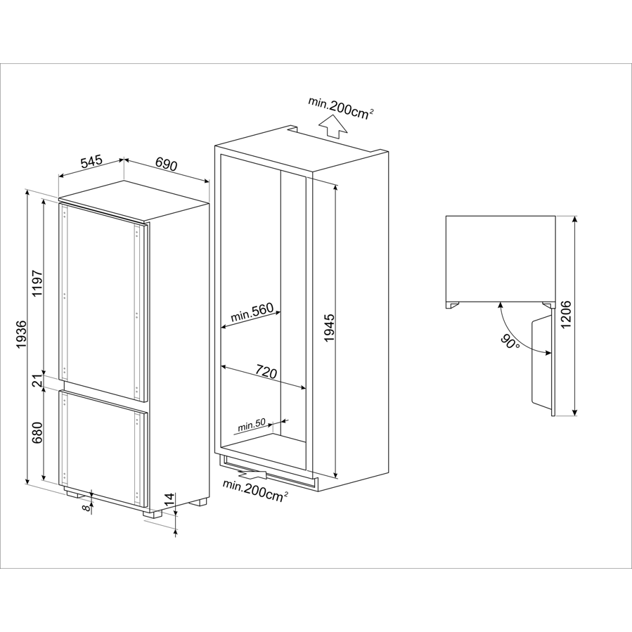 Ugradbeni hladnjak Smeg C875TNMD 69x194cm