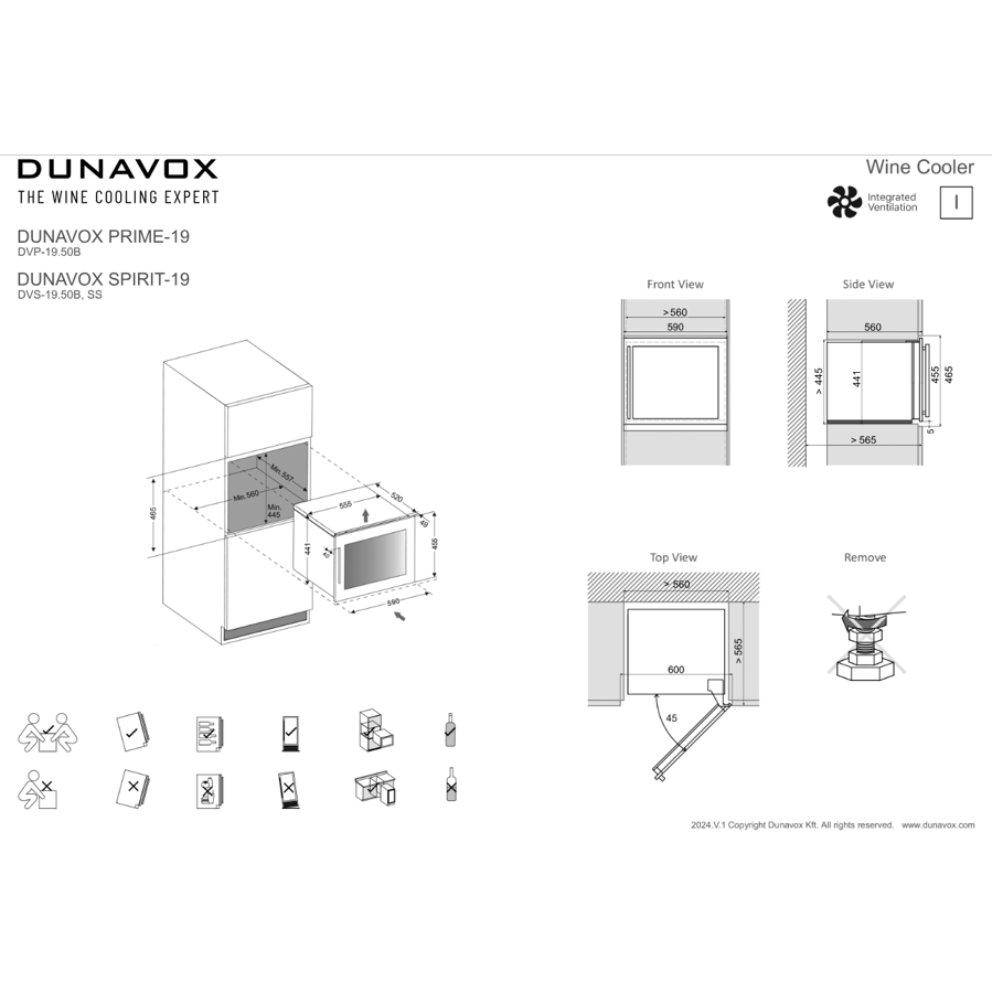 Ugradbeni hladnjak za vino Dunavox DVS-19.50B