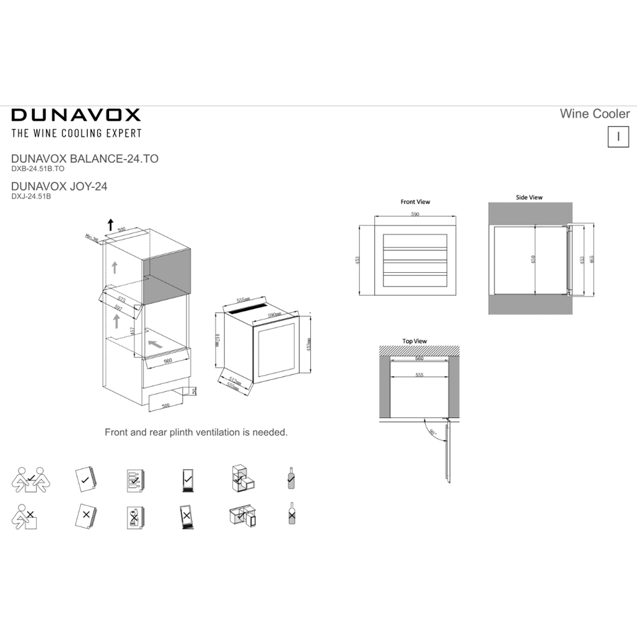 Ugradbeni hladnjak za vino Dunavox DXB-24.51B.TO