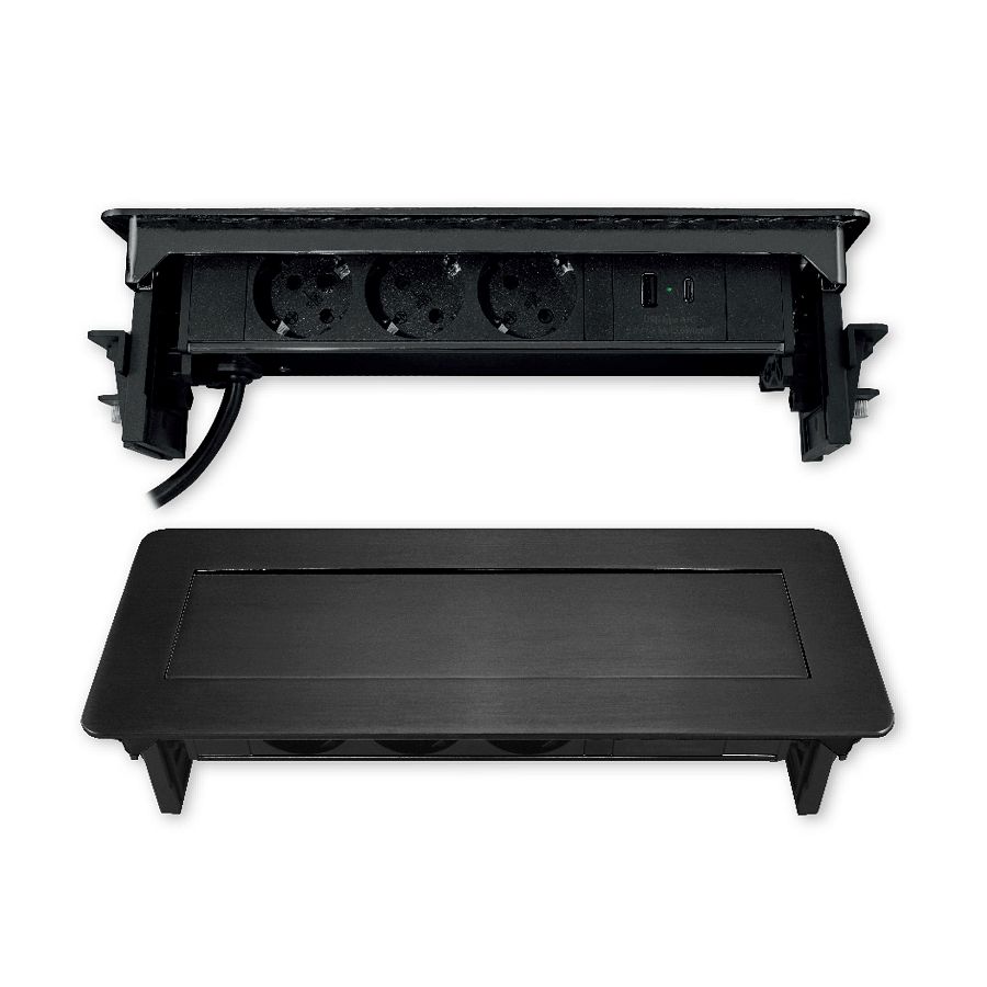 Utičnica Commel ugradbena PopUp 2m 3680W/16A 2xUSB A+C 5V/3,1A 235-102 crna