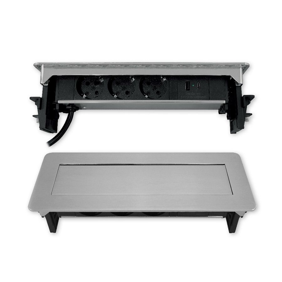 Utičnica Commel ugradbena PopUp 2m 3680W/16A 2xUSB A+C 5V/3,1A 235-101 nikal