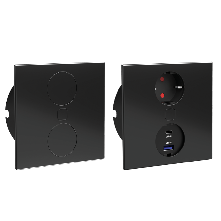 Utičnica ugradbena HPF Duplex-Q crna 1xSchuko + USB A/C 0144301252