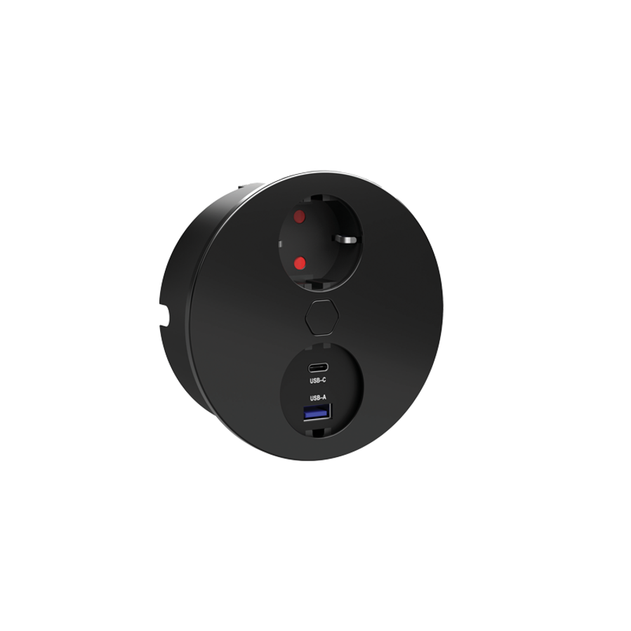 Utičnica ugradbena HPF Duplex-R crna 1xSchuko + USB A/C 0144301152