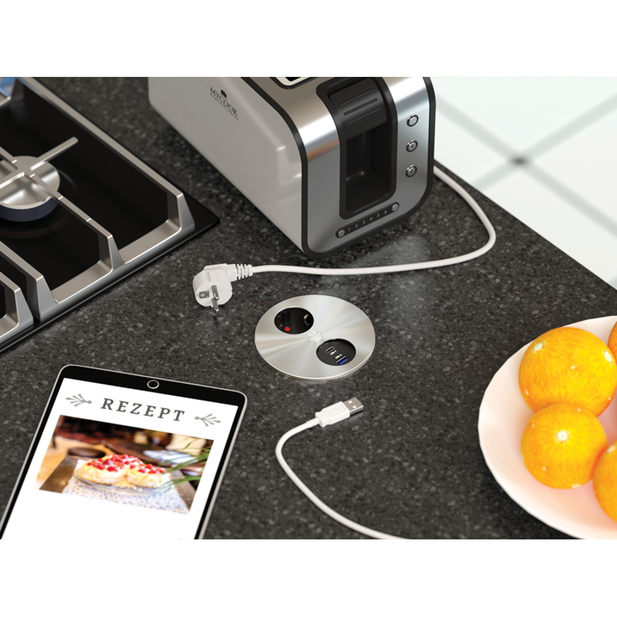 Utičnica ugradbena HPF Duplex-R nehrđajući čelik 1xSchuko + USB A/C 0144301102