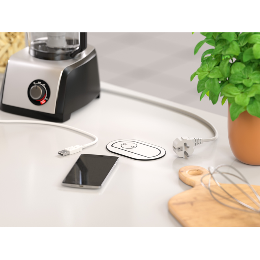 Utičnica ugradbena HPF Piccolino bijelo staklo 2m 1xSchuko + USB A/C + bež. punj