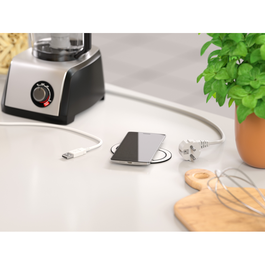 Utičnica ugradbena HPF Piccolino bijelo staklo 2m 1xSchuko + USB A/C + bež. punj