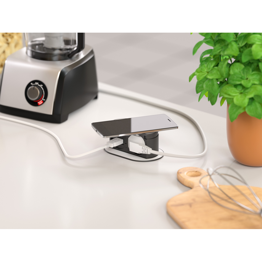 Utičnica ugradbena HPF Piccolino bijelo staklo 2m 1xSchuko + USB A/C + bež. punj