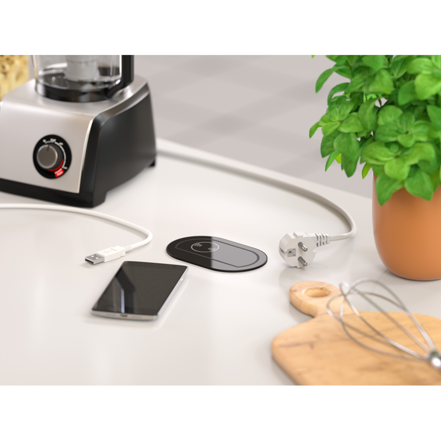 Utičnica ugradbena HPF Piccolino crno staklo 2m 1xSchuko + USB A/C + bež. punjač