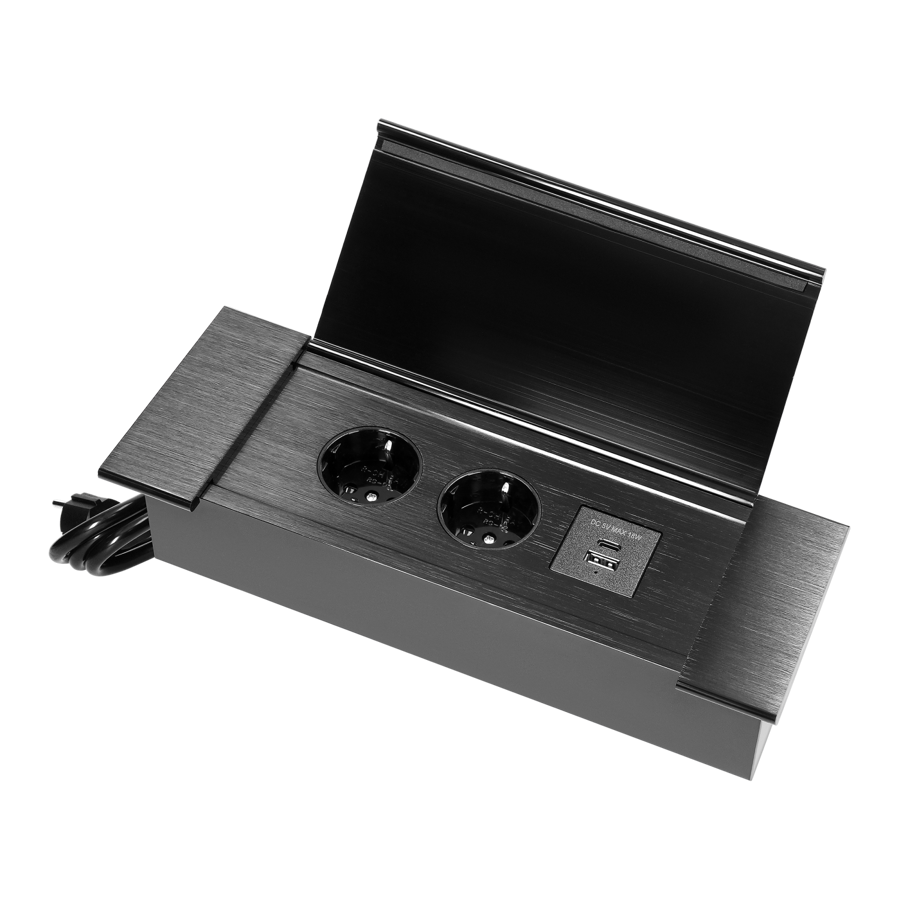 Utičnica ugradbena Orno crna 1,5m 2xSchuko + USB A/C 0149048GSB