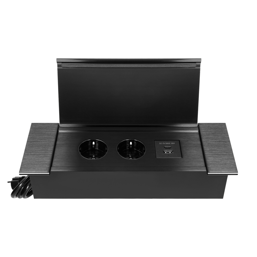 Utičnica ugradbena Orno crna 1,5m 2xSchuko + USB A/C 0149048GSB