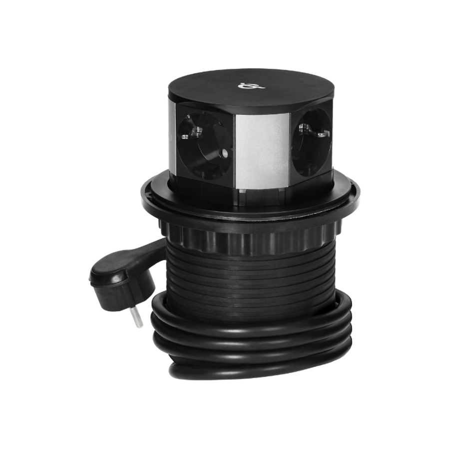Utičnica ugradbena Orno crna 1,5m 3xSchuko + USB A/C + bež. punjač
