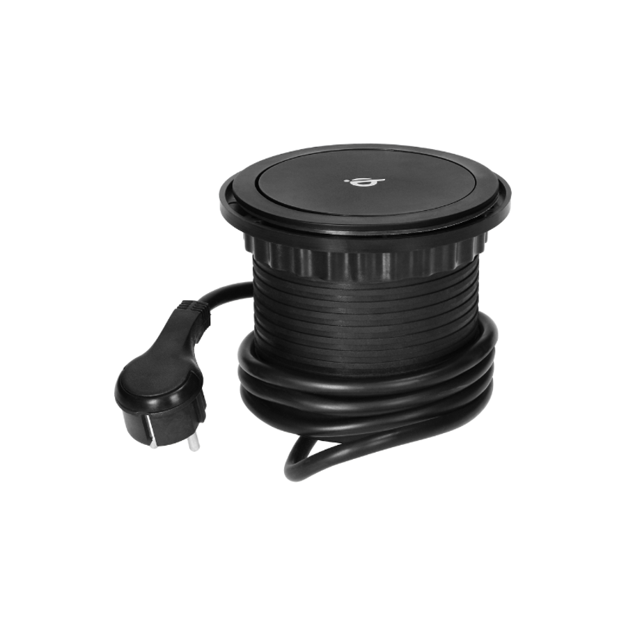 Utičnica ugradbena Orno crna 1,5m 3xSchuko + USB A/C + bež. punjač