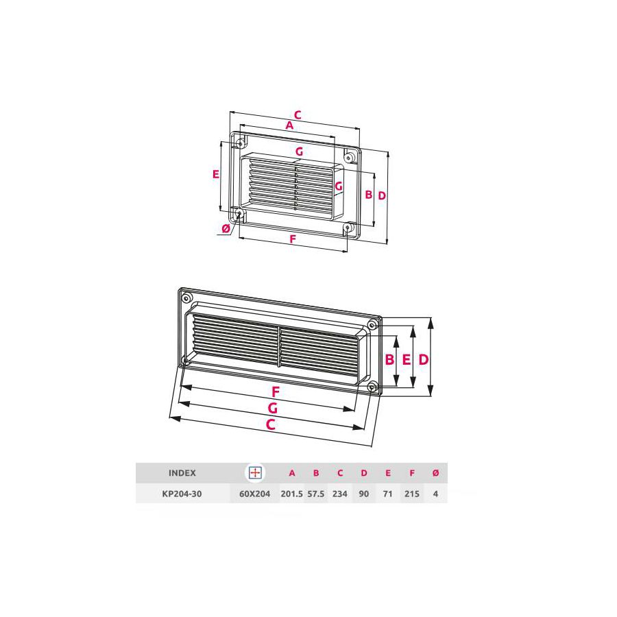 Ventilacijska rešetka Awenta KP204-30BR smeđa 60x204mm