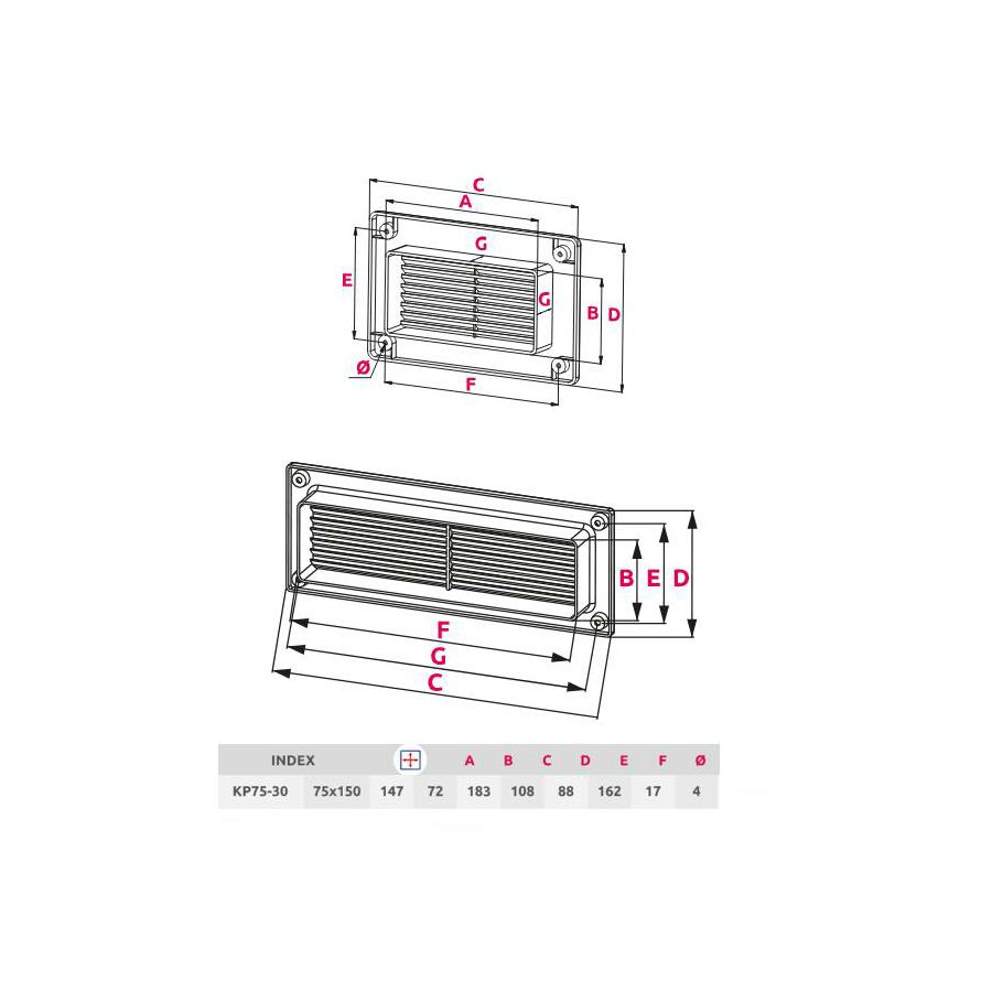 Ventilacijska rešetka Awenta KP75-30 bijela 75x150mm