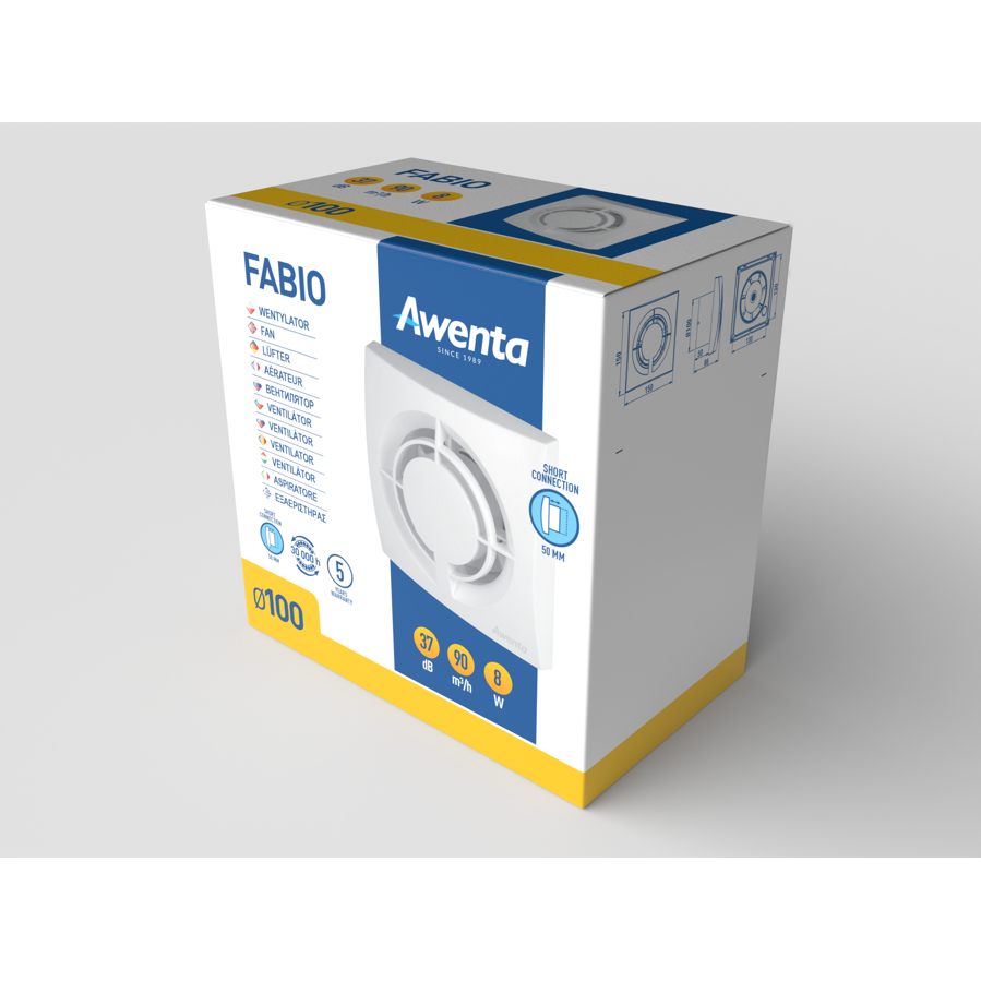 Ventilator Awenta WFB100T plitka ugradnja s odgodom gašenja